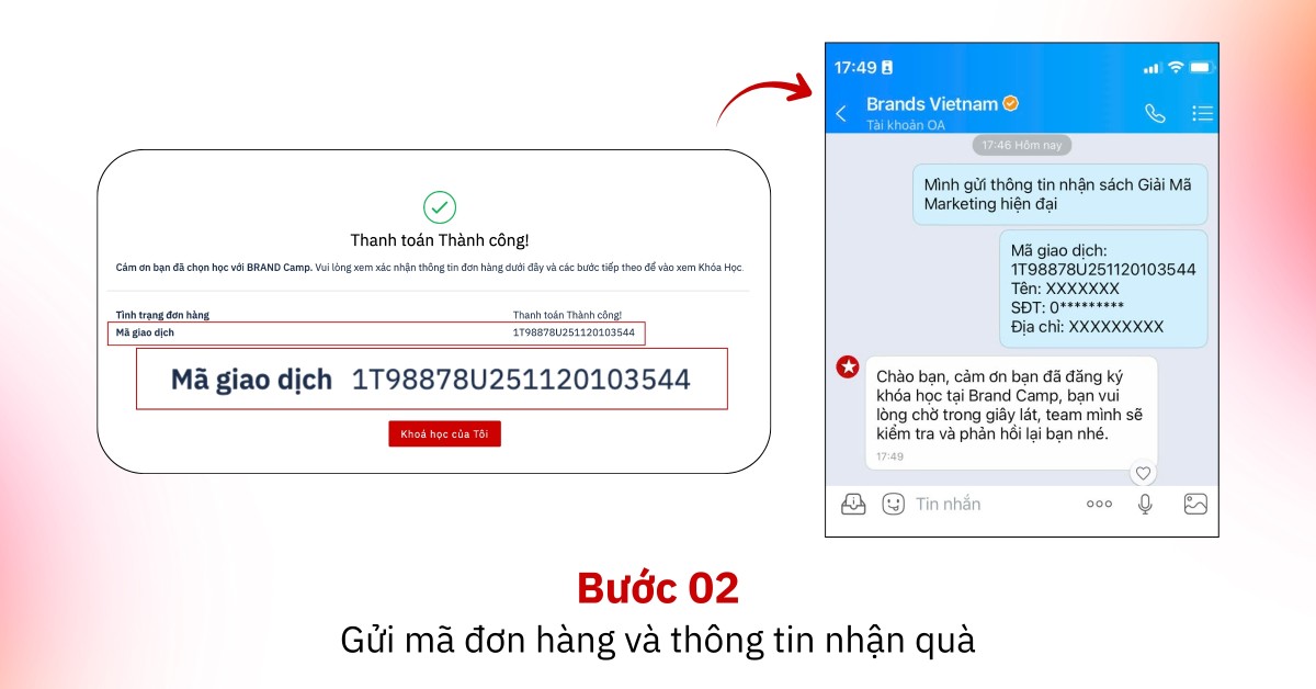 Gửi mã đơn hàng / mã giao dịch qua tin nhắn Zalo OA