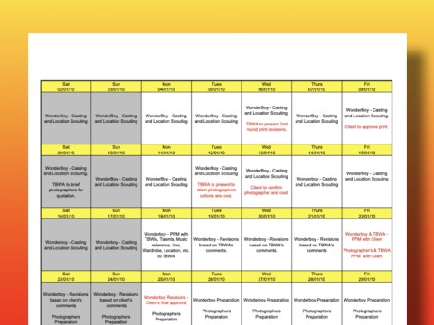 Mẫu TVC Shooting Calendar Template