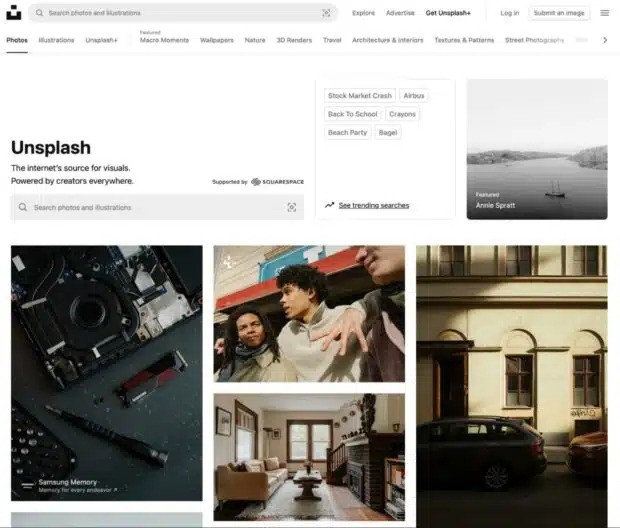 Giao diện của Unsplash
