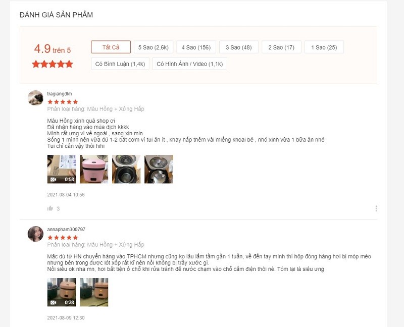 Review, đánh giá của người dùng