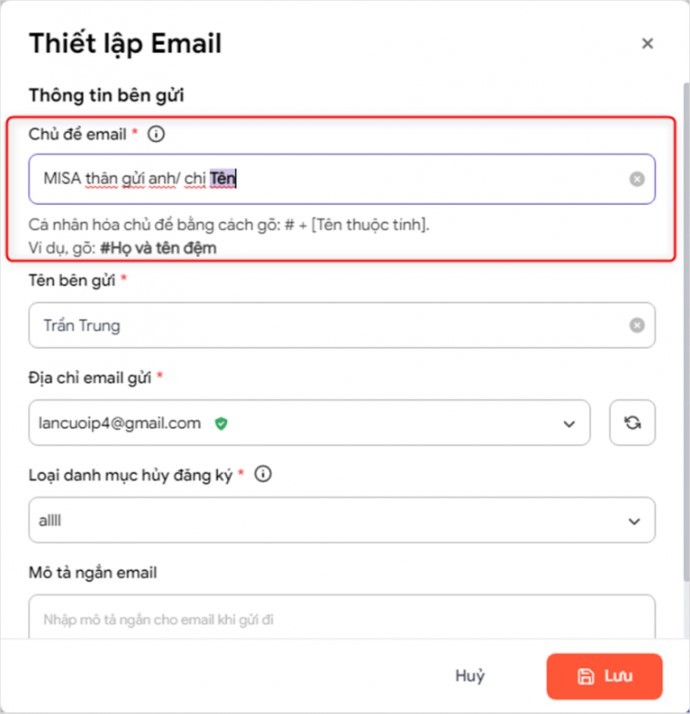 C&aacute; nh&acirc;n h&oacute;a ti&ecirc;u đề email