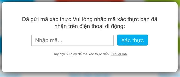 Nhập mã xác thực