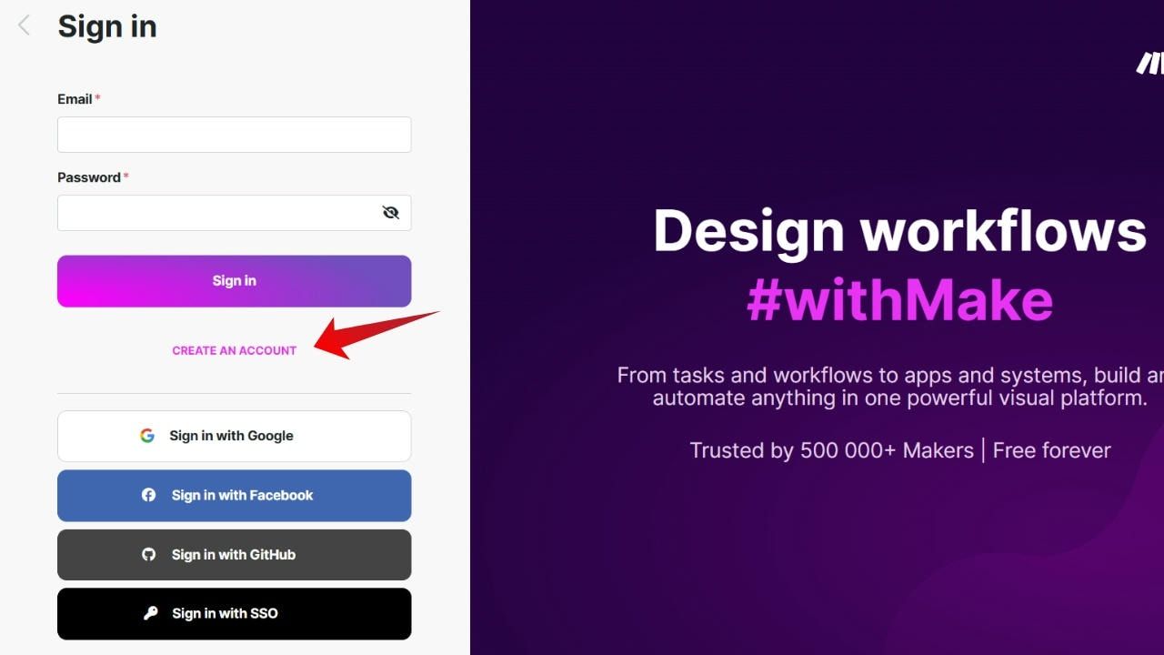 Bạn chọn Create An Account