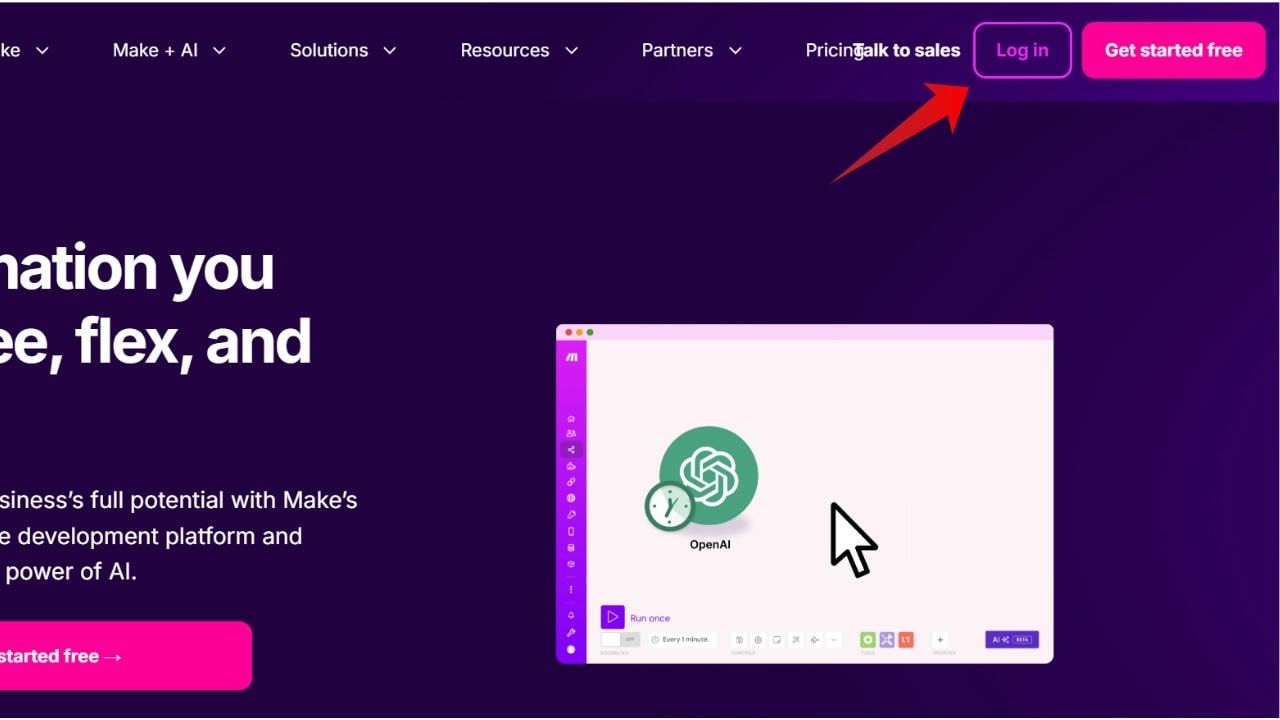 Truy cập v&agrave;o trang chủ để rồi chọn Log In hoặc Get Started Free