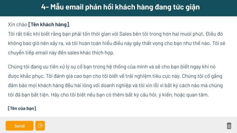 Mẫu email phản hồi khiếu nại