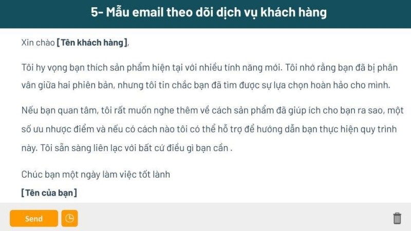 Mẫu email theo d&otilde;i dịch vụ kh&aacute;c h&agrave;ng