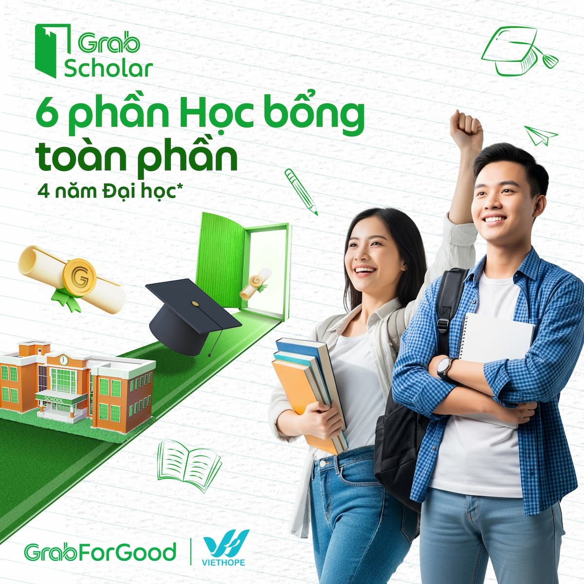 Chương trình tài trợ 6 suất học bổng toàn phần dành cho tân sinh viên đại học năm học 2025-2026.