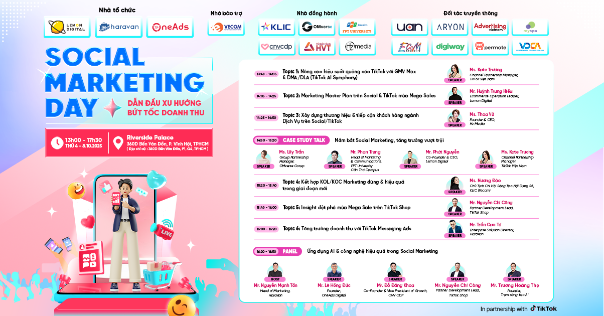 Mời tham dự sự kiện Social Marketing Day 2025: Kết hợp Social và AI để bùng nổ doanh thu mùa Mega Sales
