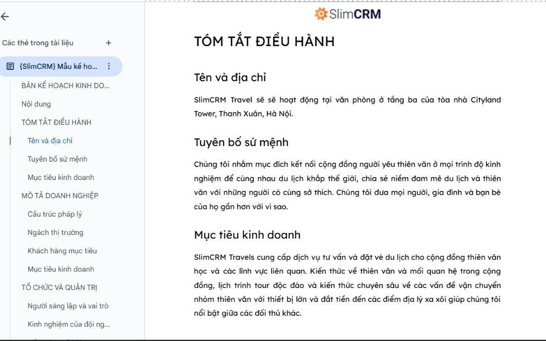 Kế hoạch kinh doanh mẫu cho công ty du lịch