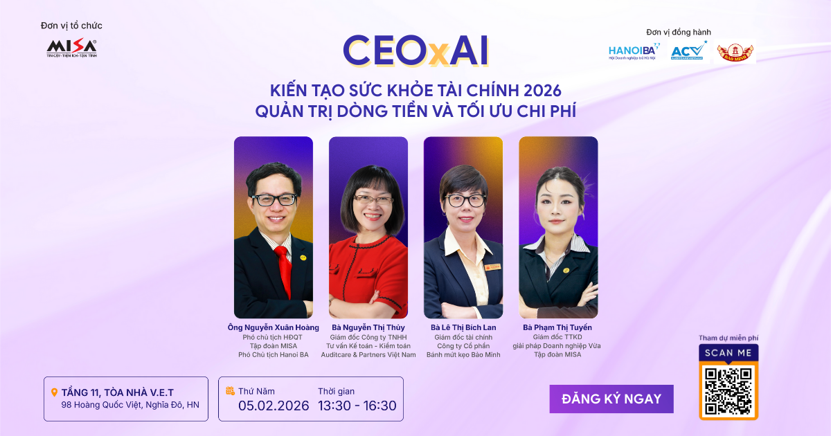 [Event Offline] CEO x AI: Kiến tạo sức khỏe t&agrave;i ch&iacute;nh: Quản trị d&ograve;ng tiền & Tối ưu chi ph&iacute;