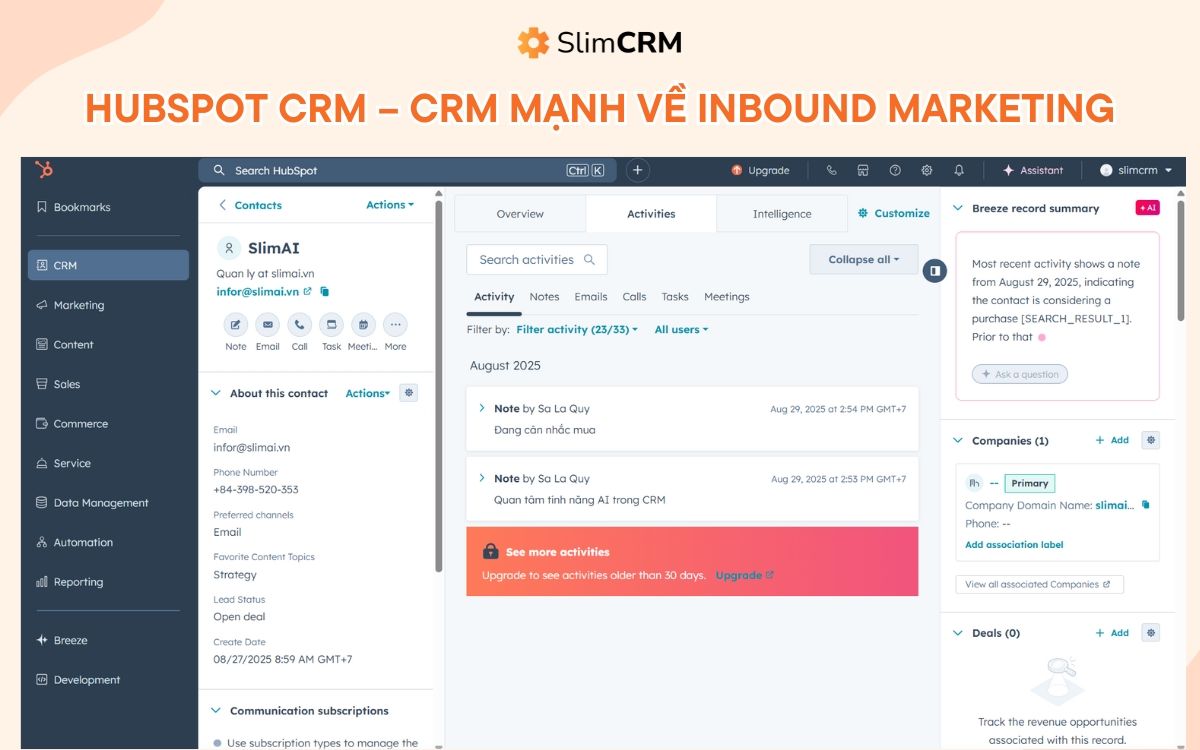 Hubspot CRM - Phần mềm CRM tại Việt Nam