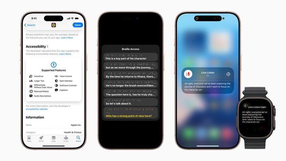 Một số t&iacute;nh năng accessibility được Apple giới thiệu trong hệ sinh th&aacute;i sản phẩm. Nguồn ảnh: Apple Newsroom.
