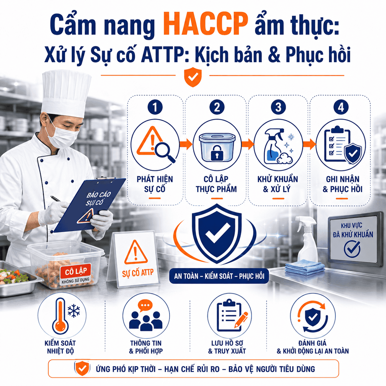 Cẩm Nang HACCP Ẩm thực: Xử l&yacute; Sự cố ATTP: Kịch bản & Phục hồi