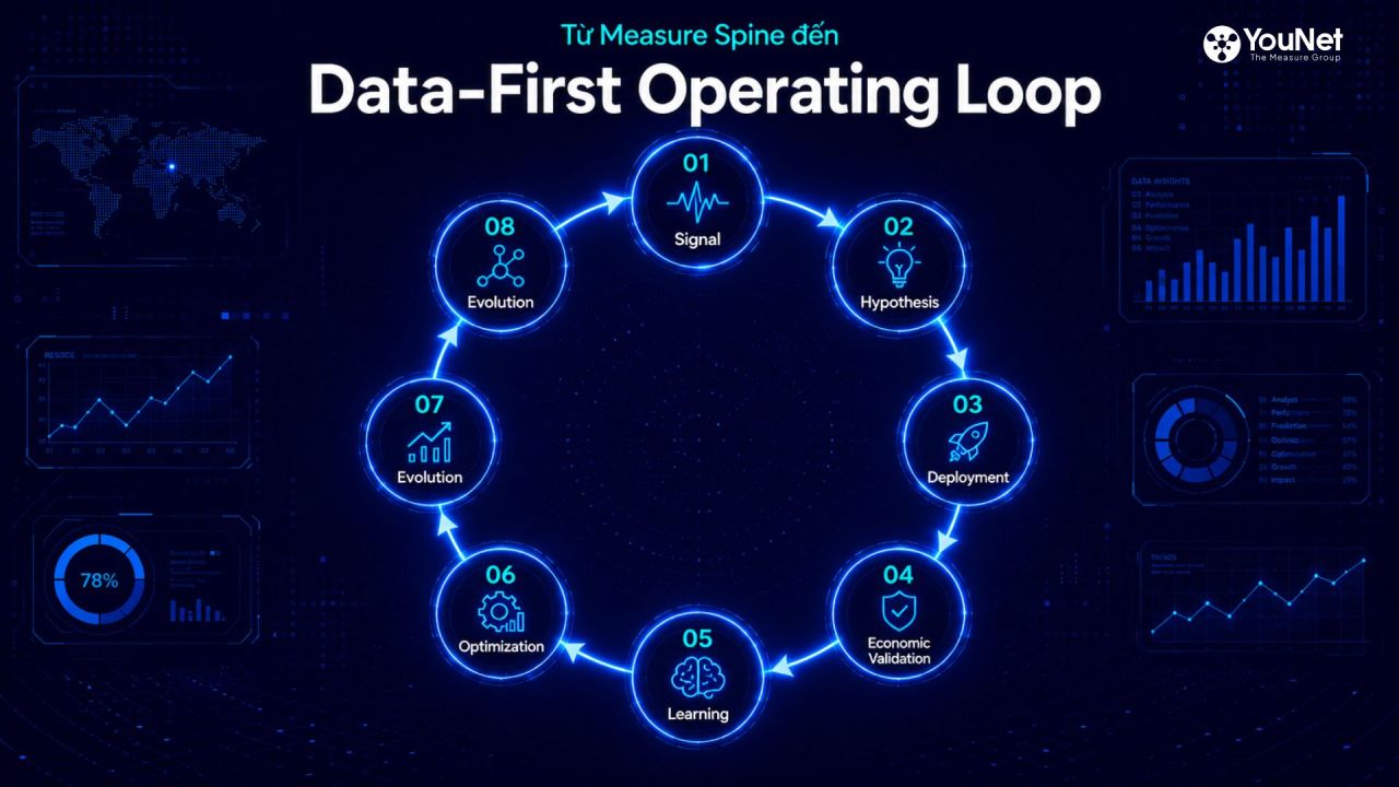 Measure Spine là nền tảng để doanh nghiệp vận hành theo Data-First Operating Loop và liên tục tiến hóa