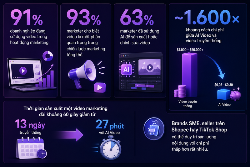 Tỷ lệ doanh nghiệp ứng dụng video marketing v&agrave; AI video năm 2026
