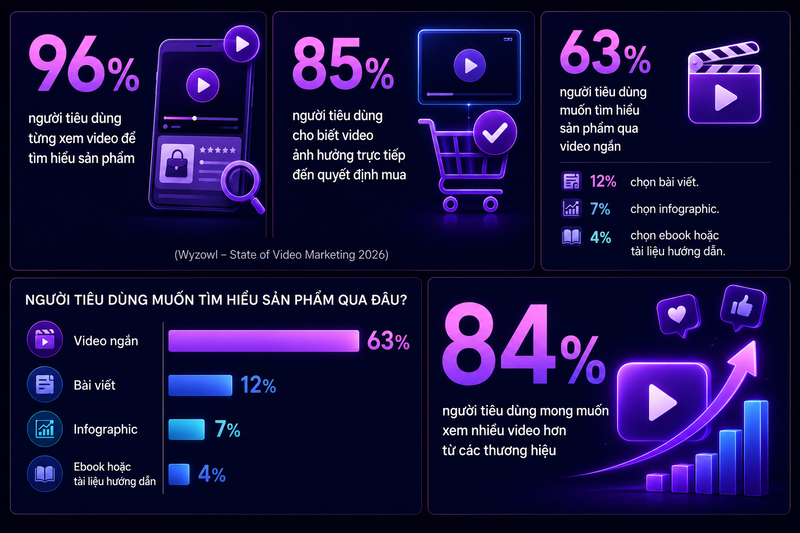 Thống k&ecirc; về h&agrave;nh vi người d&ugrave;ng đối với video marketing