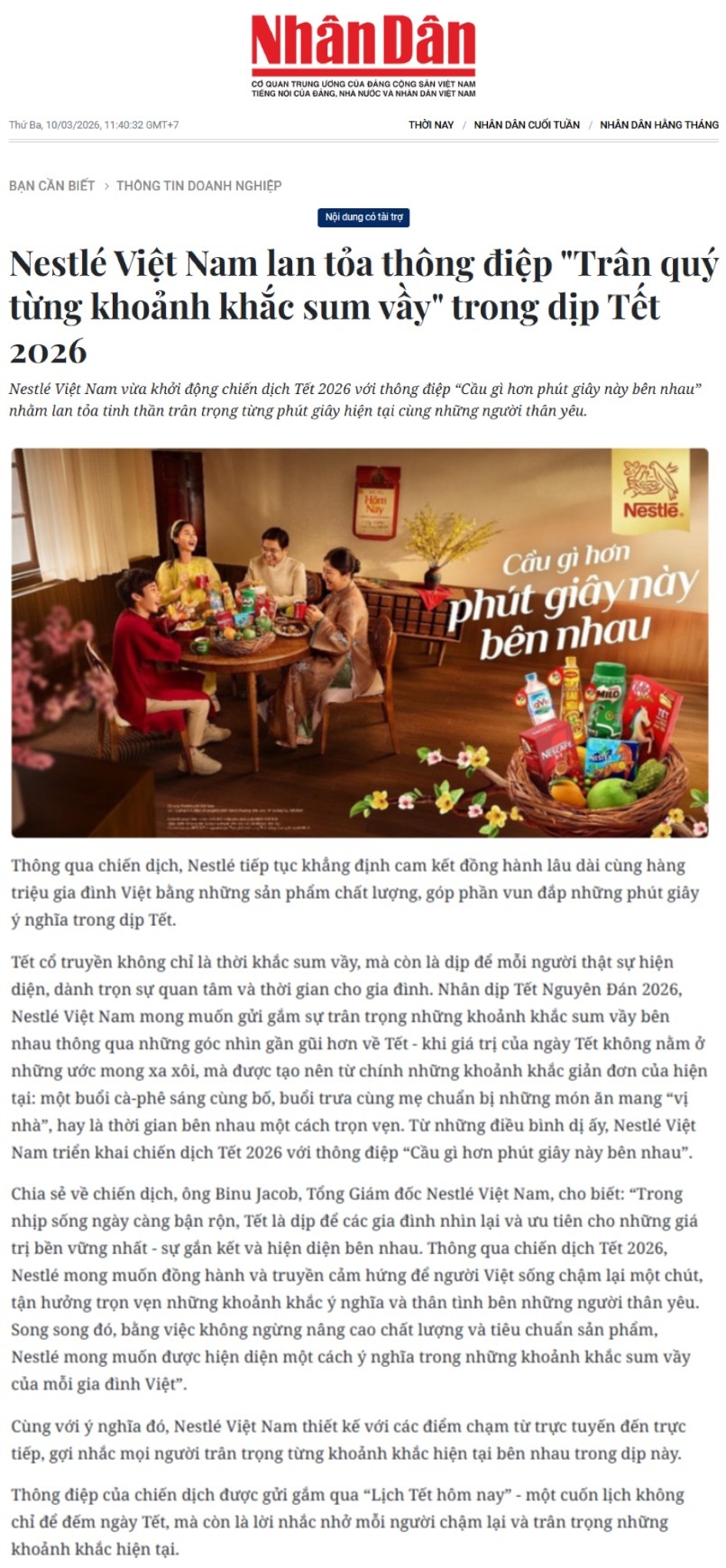 Từ “Lịch Tết hôm nay”, Nestlé gửi đi thông điệp “Cầu gì hơn phút giây này bên nhau”
