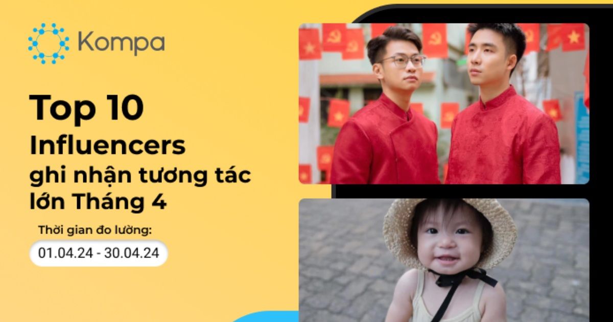 Kompa.ai: Top 10 Influencers ghi nhận tương tác nhiều nhất trong tháng 4/2024