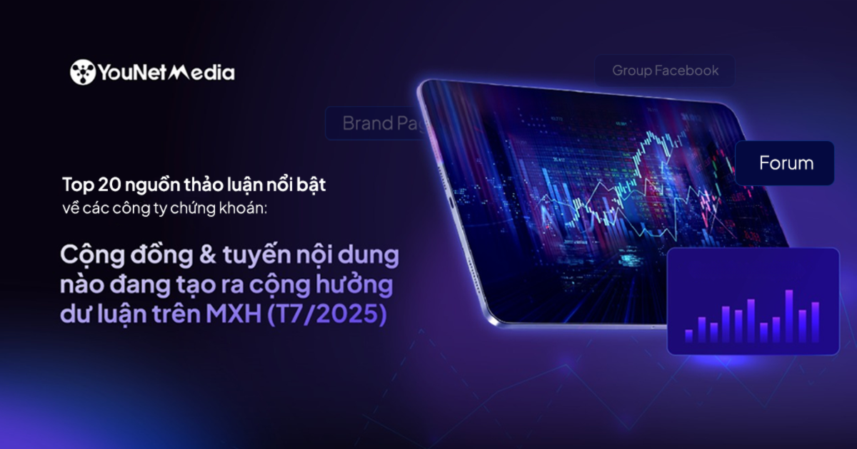 YouNet Media: Top 20 nguồn thảo luận hàng đầu về các công ty chứng khoán (tháng 7/2025)